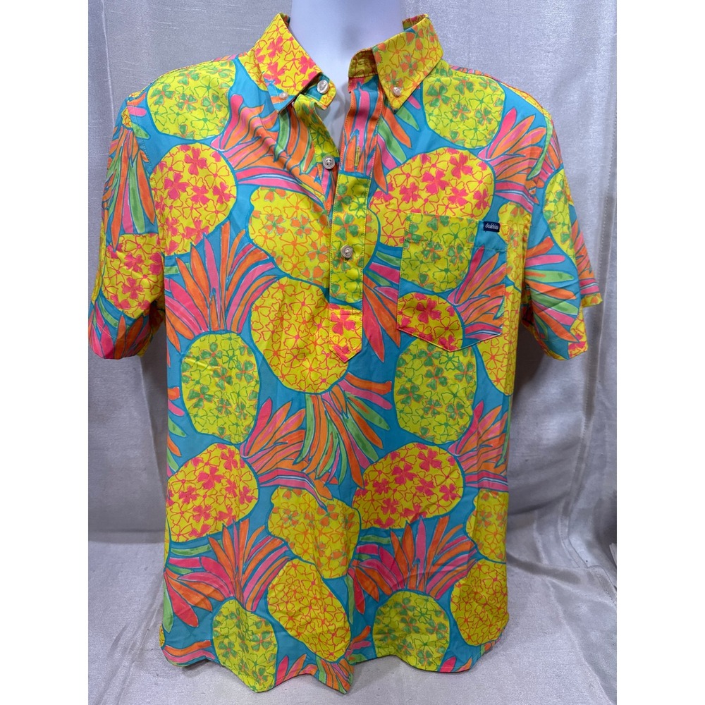 Chubbies Mens Medium Pineapple Print Short Sleeve Button Down Shirt Multicolor‎